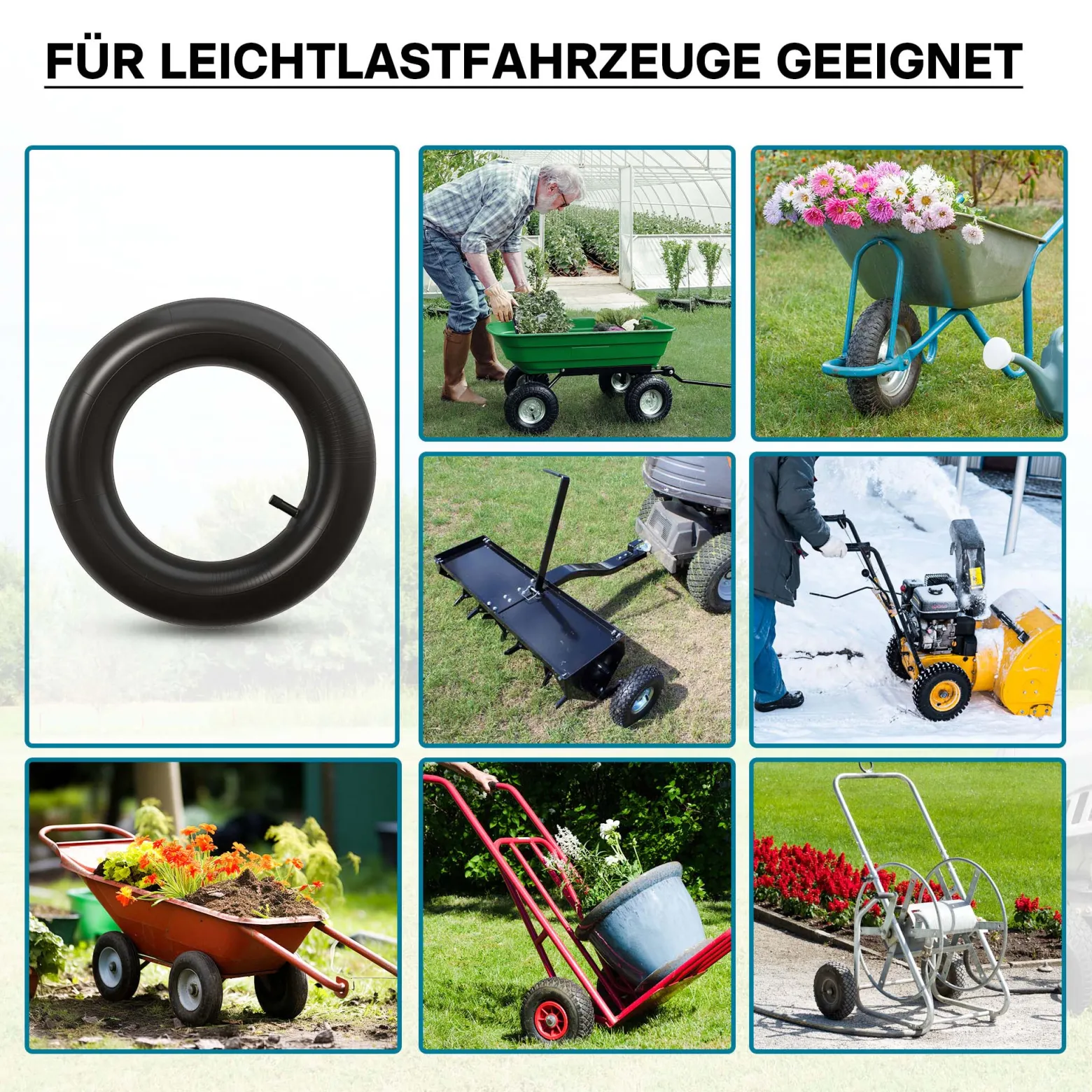 Wiltec Schlauch für Rasenmäherreifen 11x4.00-4 mit geradem Ventil zur Selbstmontage
