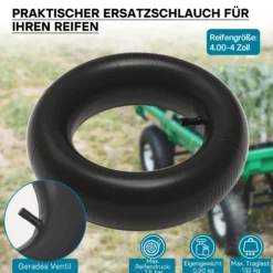 Wiltec Schlauch für Rasenmäherreifen 11x4.00-4 mit geradem Ventil zur Selbstmontage