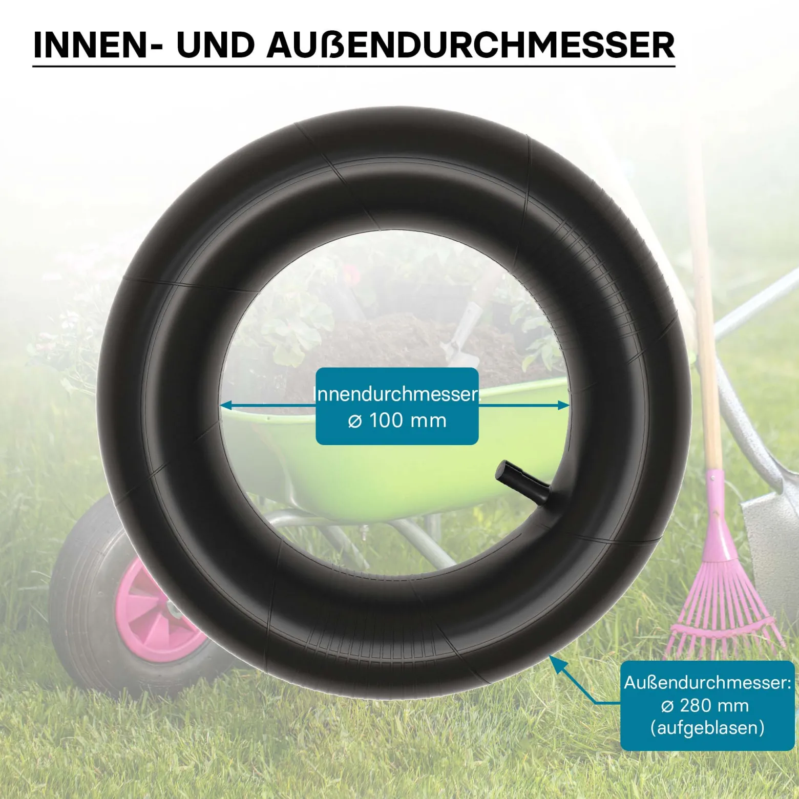 Wiltec Schlauch für Rasenmäherreifen 11x4.00-4 mit geradem Ventil zur Selbstmontage