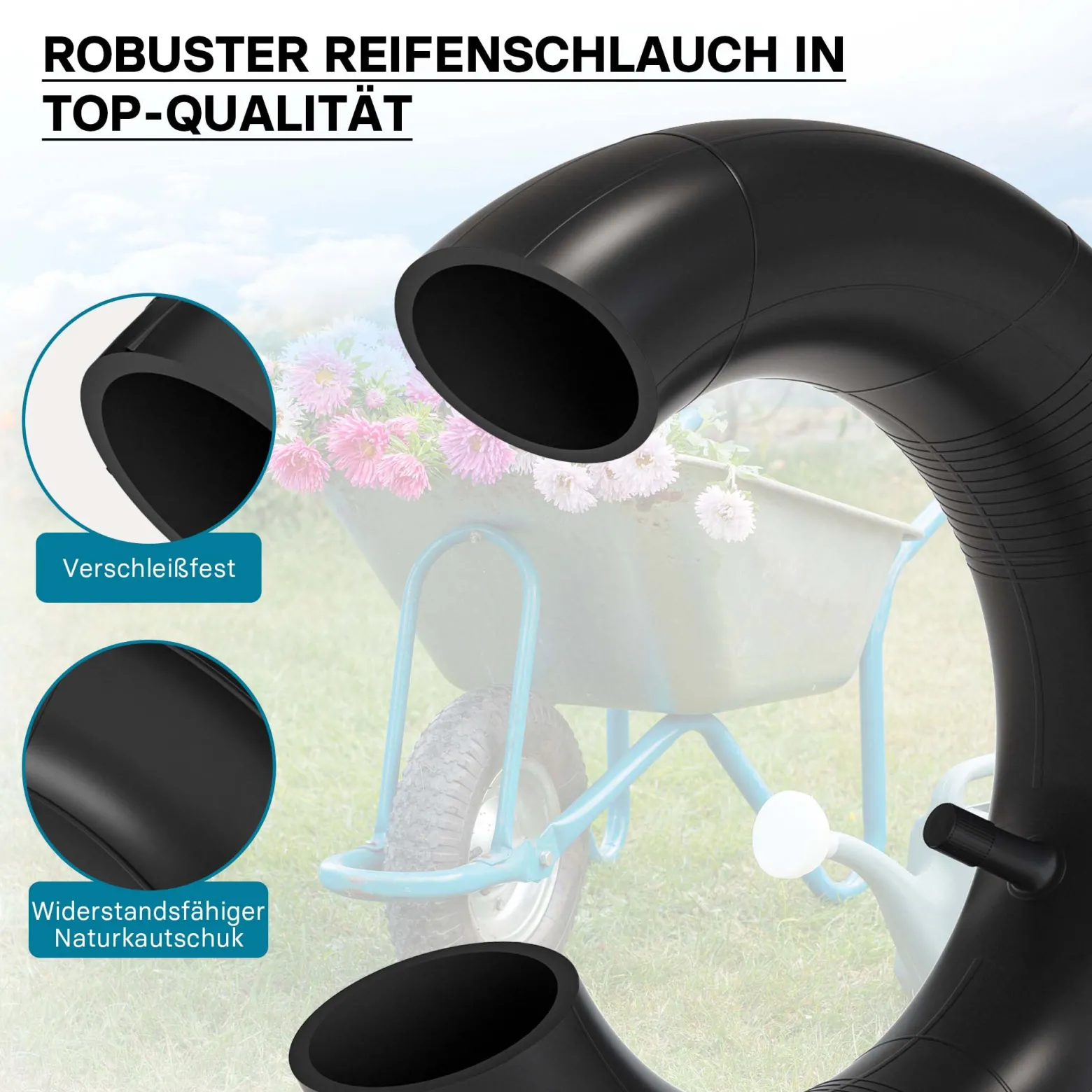 Wiltec Schlauch für Rasenmäherreifen 11x4.00-4 mit geradem Ventil zur Selbstmontage