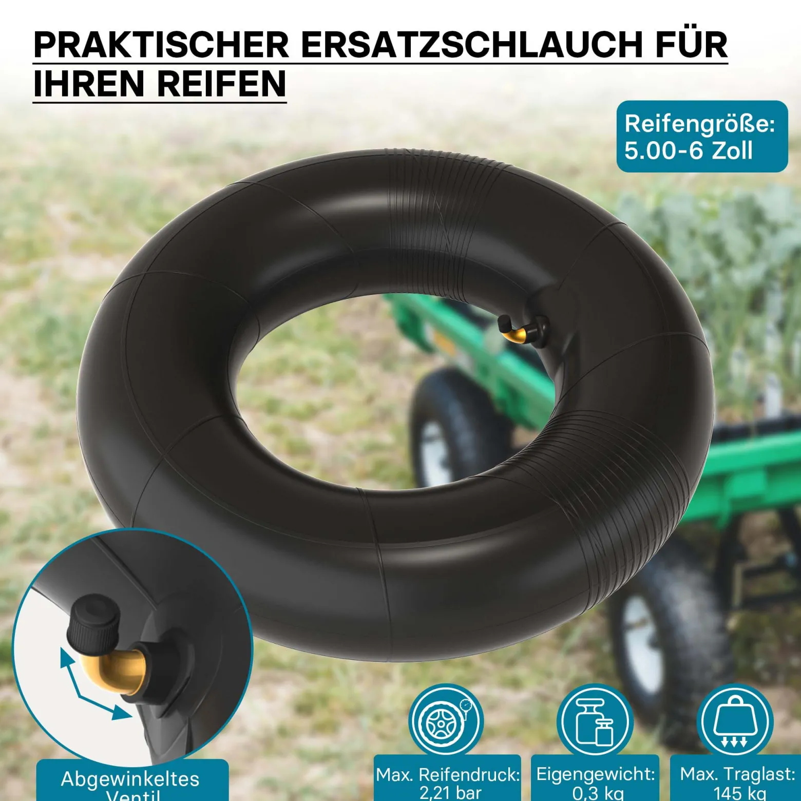 Wiltec Schlauch Luftschlauch für Rasenmäherreifen TR87 13x5.00-6 Rasentraktor Aufsitzmäher