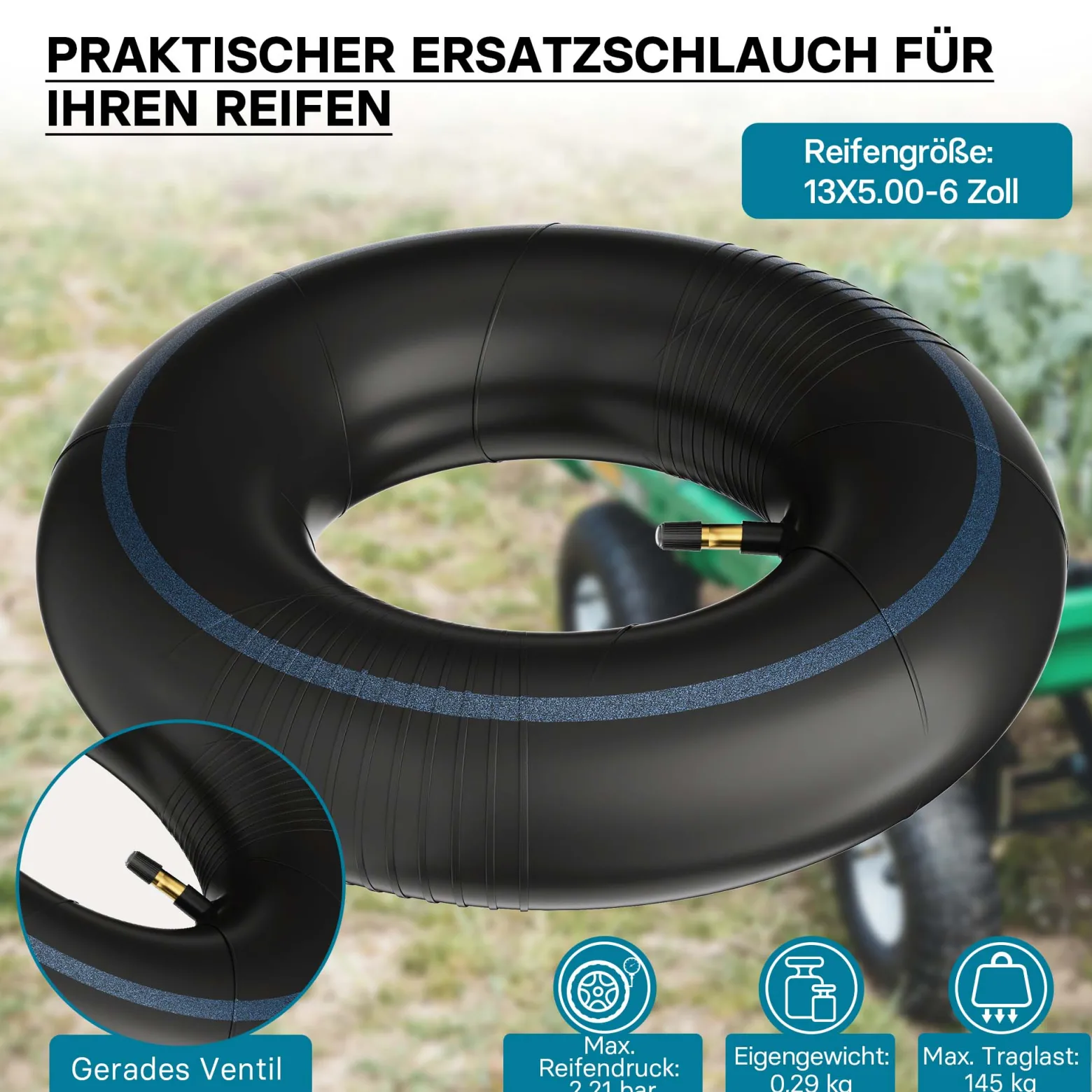 Wiltec Schlauch Luftschlauch für Rasenmäherreifen TR13 13x5.00-6 Rasentraktor Aufsitzmäher
