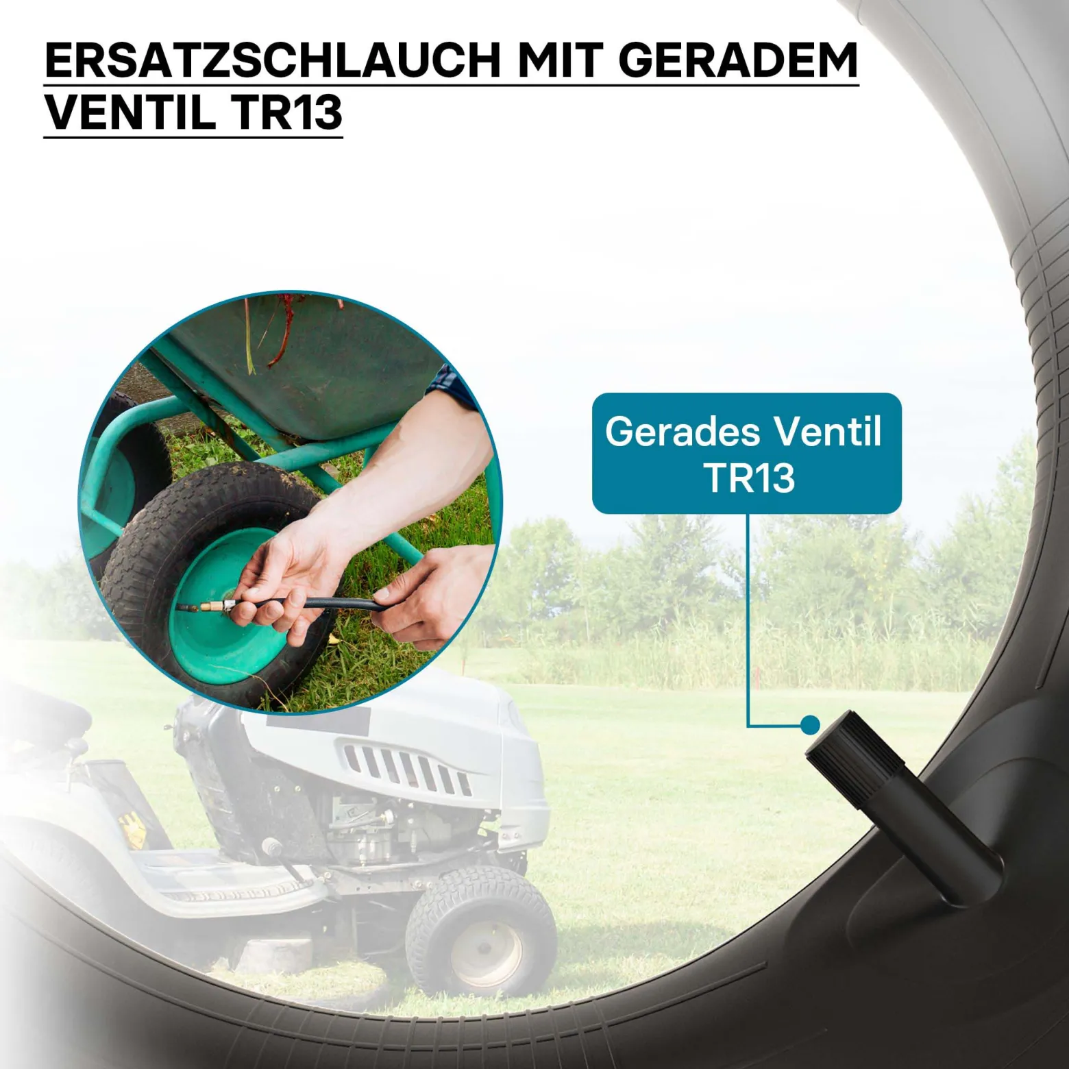 Wiltec Schlauch Luftschlauch Rasenmäherreifen 18x6.50/7.50/8.50/9.50-8 20x8.00/10.00-8 mit geradem Ventil E