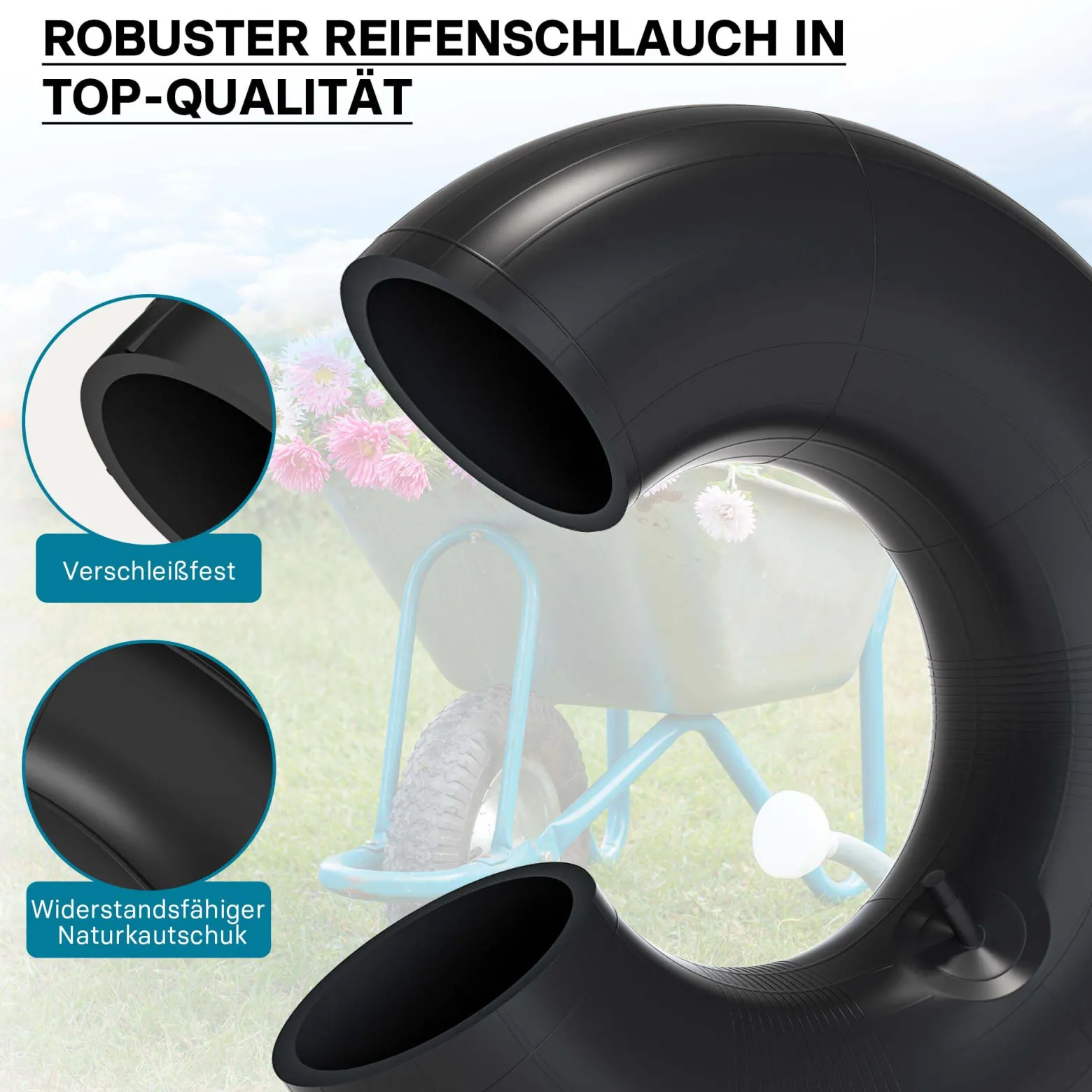 Wiltec Schlauch Luftschlauch Rasenmäherreifen 18x6.50/7.50/8.50/9.50-8 20x8.00/10.00-8 mit geradem Ventil E