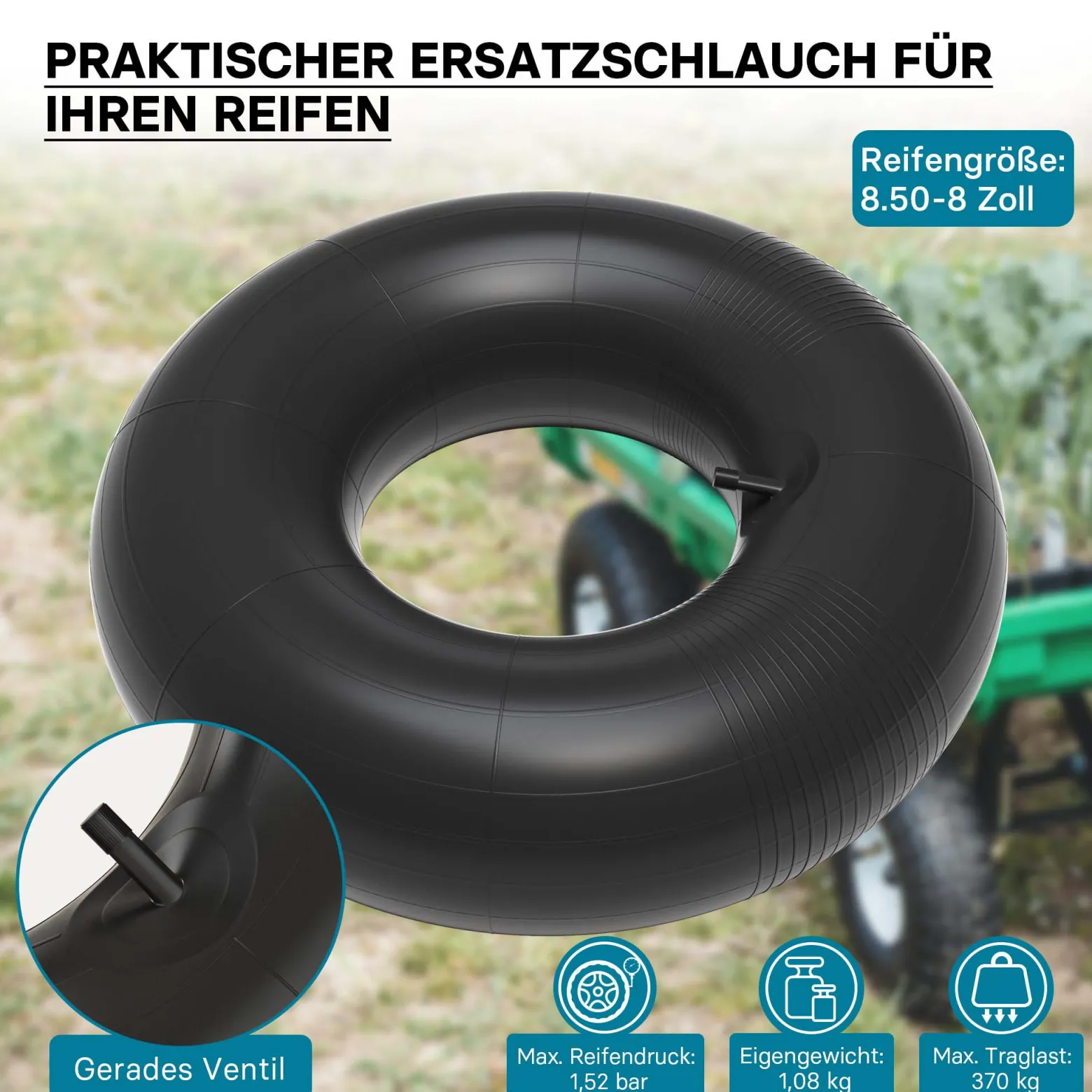 Wiltec Schlauch Luftschlauch Rasenmäherreifen 18x6.50/7.50/8.50/9.50-8 20x8.00/10.00-8 mit geradem Ventil E