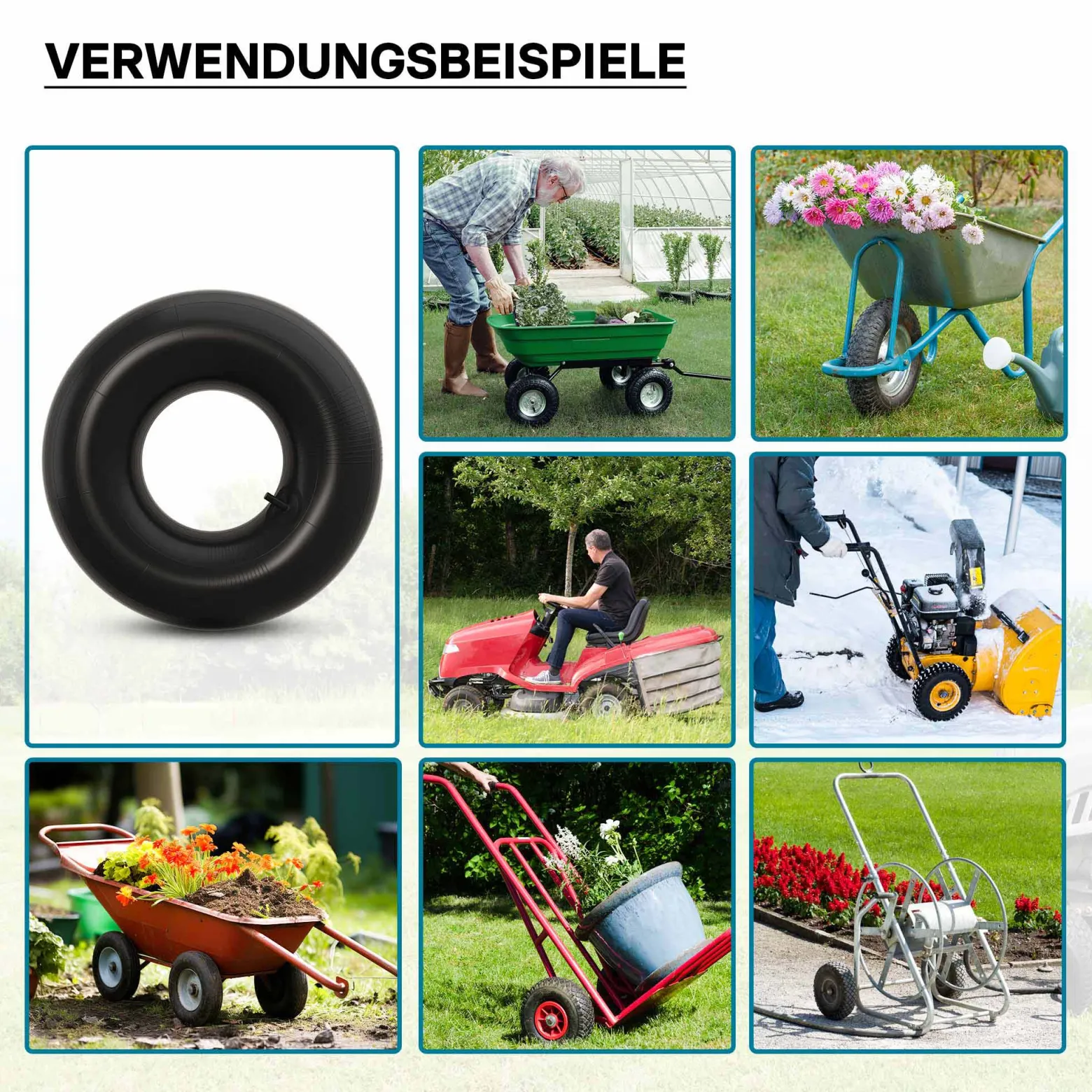 Wiltec Schlauch Luftschlauch Rasenmäherreifen 18x6.50/7.50/8.50/9.50-8 20x8.00/10.00-8 mit geradem Ventil E