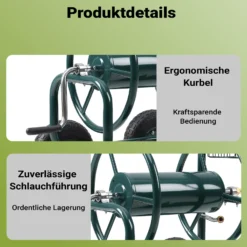 Wiltec Schlauchwagen ohne Schlauch, Schlauchaufroller für 3/4" (19 mm) Gartenschlauch bis 70 m, mit Reifen Ø 25cm Gartenschlauchwagen, Gartenschlauchtrommel