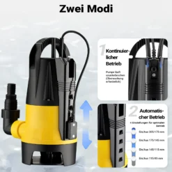Wiltec Schmutzwasserpumpe mit Sensor 400 W, Tauchpumpe Schmutzwasser mit 2 Modi, Wasserpumpe 8500 l/h, Brunnenpumpe 5 m Förderhöhe & 5 m Tiefe