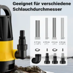 Wiltec Schmutzwasserpumpe mit Sensor 550 W, Tauchpumpe Schmutzwasser mit 2 Modi, Wasserpumpe 12500 l/h, Brunnenpumpe 7 m Förderhöhe & 7 m Tiefe