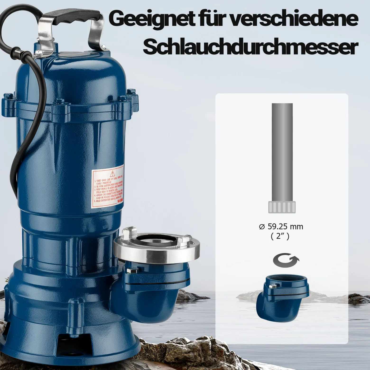 Wiltec Schmutzwasserpumpe 1100 W Tauchpumpe mit 30.000 l/h Fördermenge inkl. 20 m Schlauch Pumpe