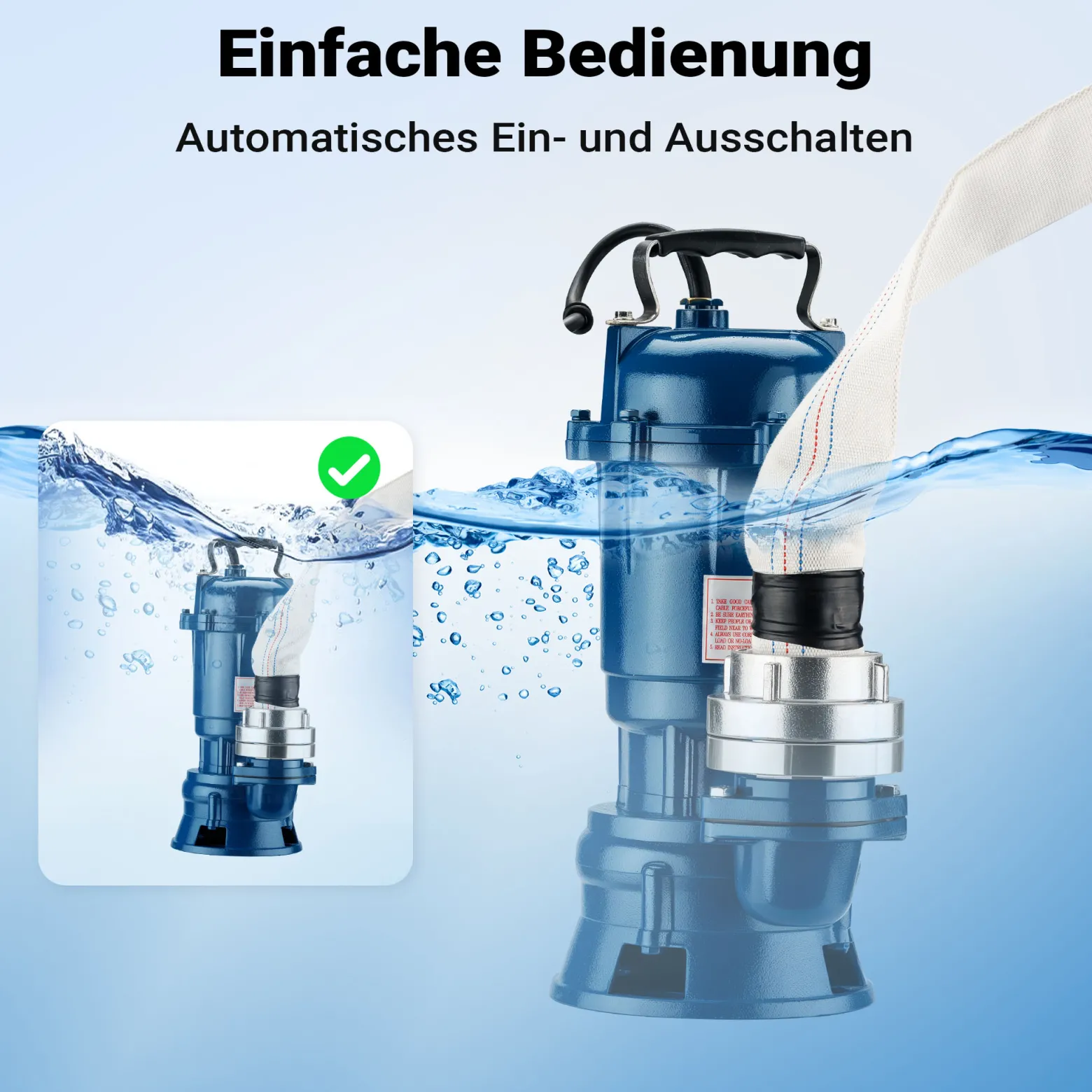 Wiltec Schmutzwasserpumpe 1100 W Tauchpumpe mit 30.000 l/h Fördermenge inkl. 20 m Schlauch Pumpe