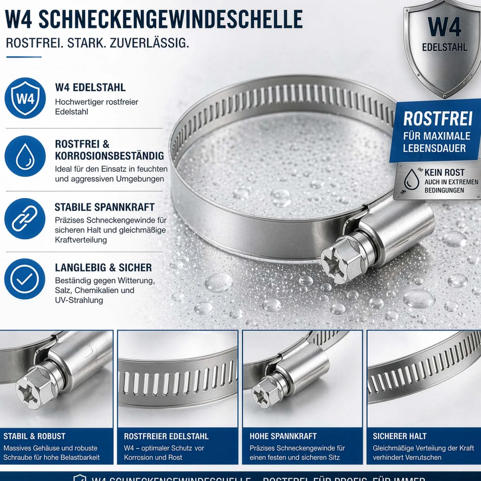 Wiltec Schneckengewindeschelle W4 9mm Bandbreite 35-50mm Spannbereich rostfreier Edelstahl flexible Schlauchschelle
