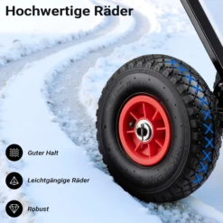 Wiltec Schneeschieber mit Rädern 74 x 43 cm, Schneeschaufel aus Stahl, korrosionsbeständige Schneeschippe, Schneehexe für Schneeräumung