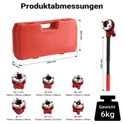 Wiltec Schneidkluppe 9-tlg. Set aus Stahl, Gewindeschneider mit 6 Schneidköpfen, Schneideisen mit Ratschenverlängerung, Rohrschneider mit Koffer