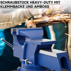 Wiltec Schraubstock Heavy Duty 125 mm Klemmbacke, Spannwerkzeug mit Amboss für schwere Beanspruchung für Werkbank