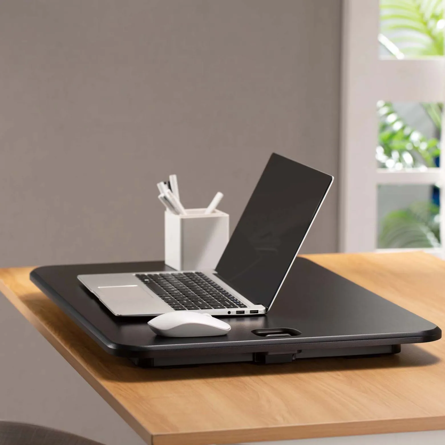 Wiltec Schreibtischaufsatz 67x47cm höhenverstellbarer Steh-Sitz Schreibtisch für Laptop und Monitor