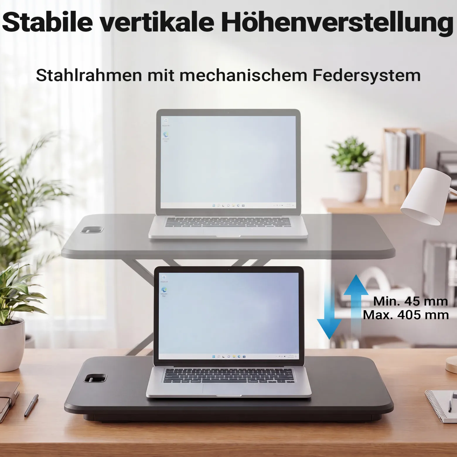 Wiltec Schreibtischaufsatz 67x47cm höhenverstellbarer Steh-Sitz Schreibtisch für Laptop und Monitor