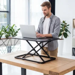 Wiltec Schreibtischaufsatz 67x47cm höhenverstellbarer Steh-Sitz Schreibtisch für Laptop und Monitor
