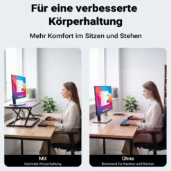 Wiltec Schreibtischaufsatz 67x47cm höhenverstellbarer Steh-Sitz Schreibtisch für Laptop und Monitor