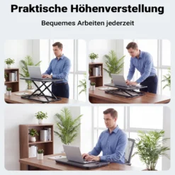 Wiltec Schreibtischaufsatz 67x47cm höhenverstellbarer Steh-Sitz Schreibtisch für Laptop und Monitor