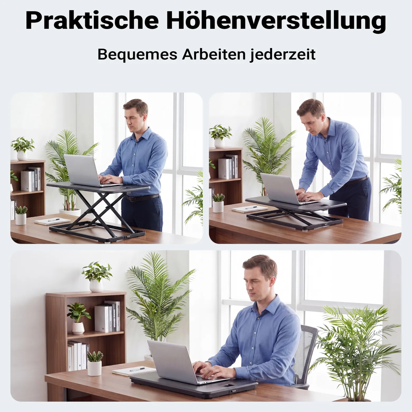 Wiltec Schreibtischaufsatz 67x47cm höhenverstellbarer Steh-Sitz Schreibtisch für Laptop und Monitor