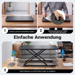 Wiltec Schreibtischaufsatz 67x47cm höhenverstellbarer Steh-Sitz Schreibtisch für Laptop und Monitor