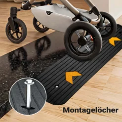 Wiltec Schwellenrampe bis 50 t, Rampe aus robustem Gummi 1100 x 320 x 38 mm, gelbe Reflexionsbänder und Schraubrillen, Auffahrrampe für Pkw, Motorrad, Rollstuhl oder Lkw