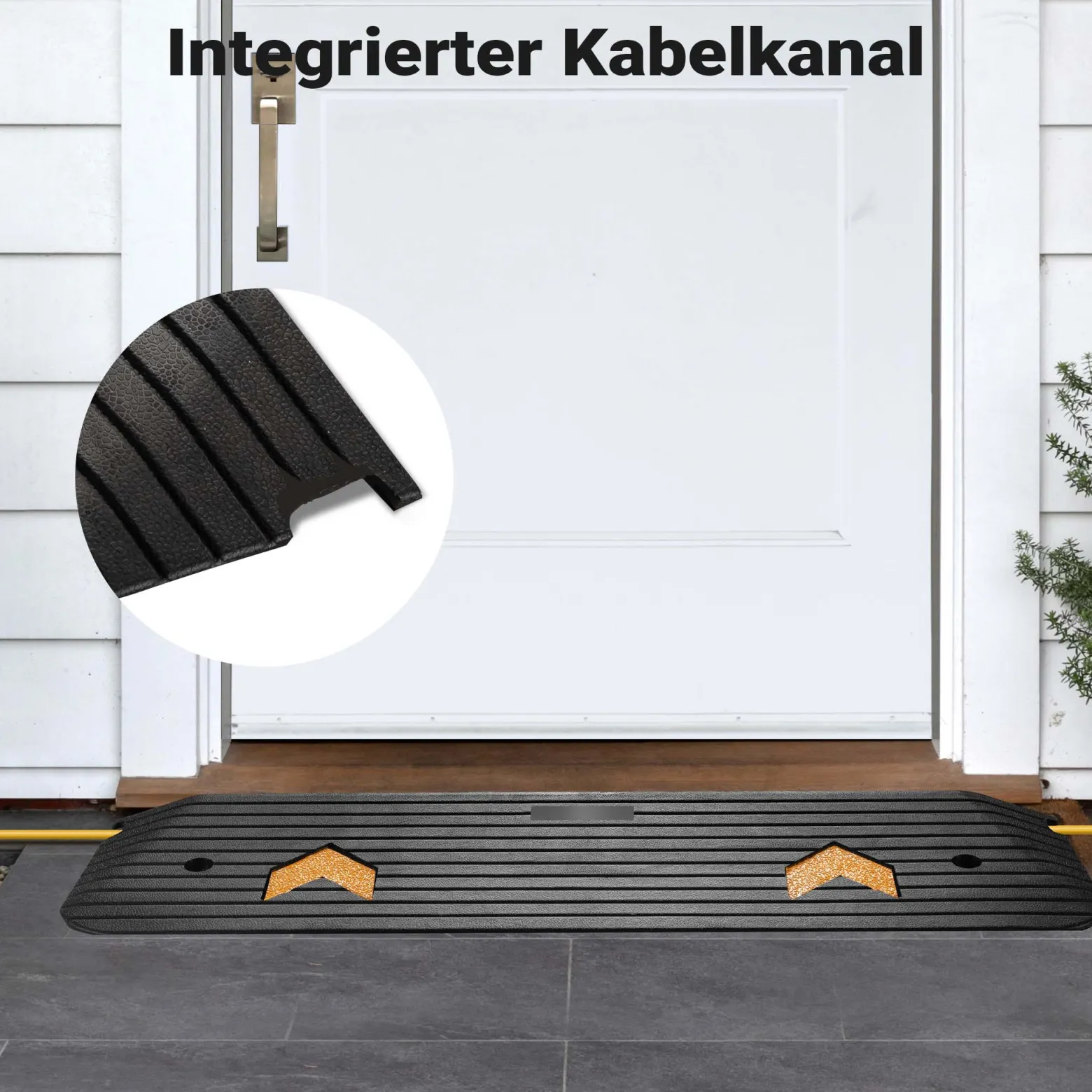 Wiltec Schwellenrampe bis 50 t, Rampe aus robustem Gummi 1100 x 406 x 50 mm, gelbe Reflexionsbänder und Schraubrillen, Auffahrrampe für Pkw, Motorrad, Rollstuhl oder Lkw