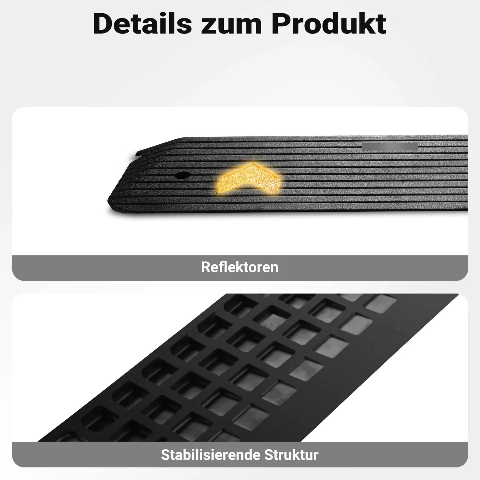 Wiltec Schwellenrampe bis 50 t, Rampe aus robustem Gummi 1100 x 406 x 50 mm, gelbe Reflexionsbänder und Schraubrillen, Auffahrrampe für Pkw, Motorrad, Rollstuhl oder Lkw