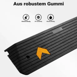 Wiltec Schwellenrampe bis 50 t, Rampe aus robustem Gummi 1100 x 406 x 50 mm, gelbe Reflexionsbänder und Schraubrillen, Auffahrrampe für Pkw, Motorrad, Rollstuhl oder Lkw