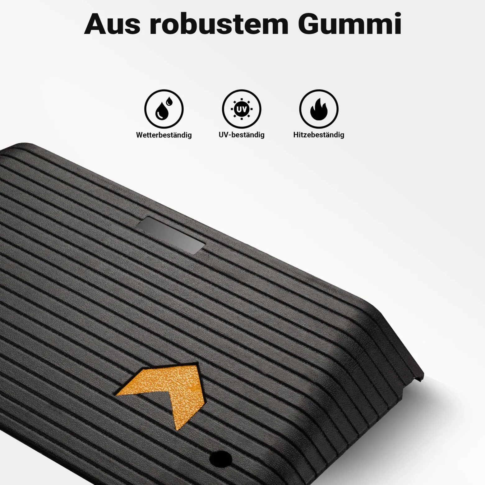Wiltec Schwellenrampe bis 50 t, Rampe aus robustem Gummi 902 x 533 x 89 mm gelbe Reflexionsbänder und Schraubrillen, Auffahrrampe für Pkw, Motorrad, Rollstuhl oder Lkw