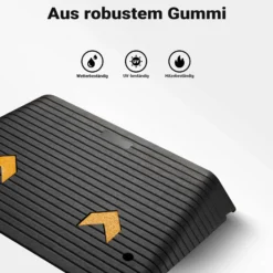 Wiltec Schwellenrampe bis 50 t, Rampe aus robustem Gummi 902 x 620 x 102 mm, gelbe Reflexionsbänder und Schraubrillen, Auffahrrampe für Pkw, Motorrad, Rollstuhl oder Lkw