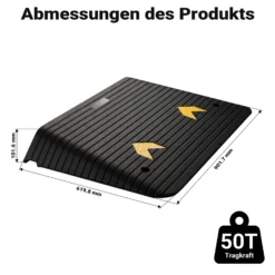 Wiltec Schwellenrampe bis 50 t, Rampe aus robustem Gummi 902 x 620 x 102 mm, gelbe Reflexionsbänder und Schraubrillen, Auffahrrampe für Pkw, Motorrad, Rollstuhl oder Lkw