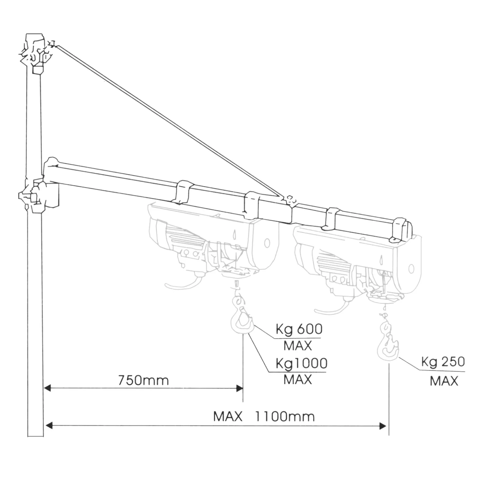 Wiltec Schwenkarm für Verladeleuchte bis 600 kg, Halterung für Arbeitsleuchte mit 110 cm Ausladung, schwenkbarer Arm für Beleuchtung der Laderampe