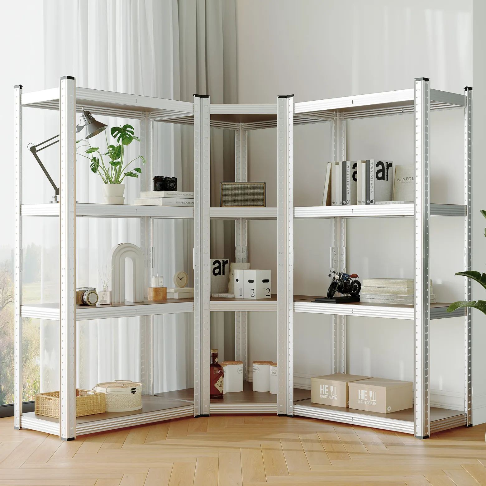 Wiltec Schwerlast Eckregal 164x150x160cm, 700 kg Gesamtlast, Steckregal verzinkt aus Stahl, Lastenregal mit 4 Ablagen, Werkstattregal