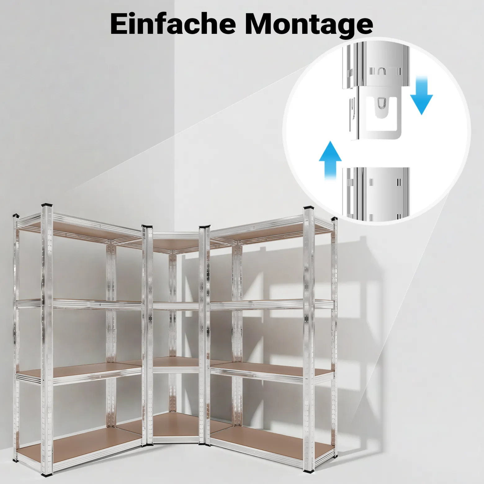 Wiltec Schwerlast Eckregal 164x150x160cm, 700 kg Gesamtlast, Steckregal verzinkt aus Stahl, Lastenregal mit 4 Ablagen, Werkstattregal