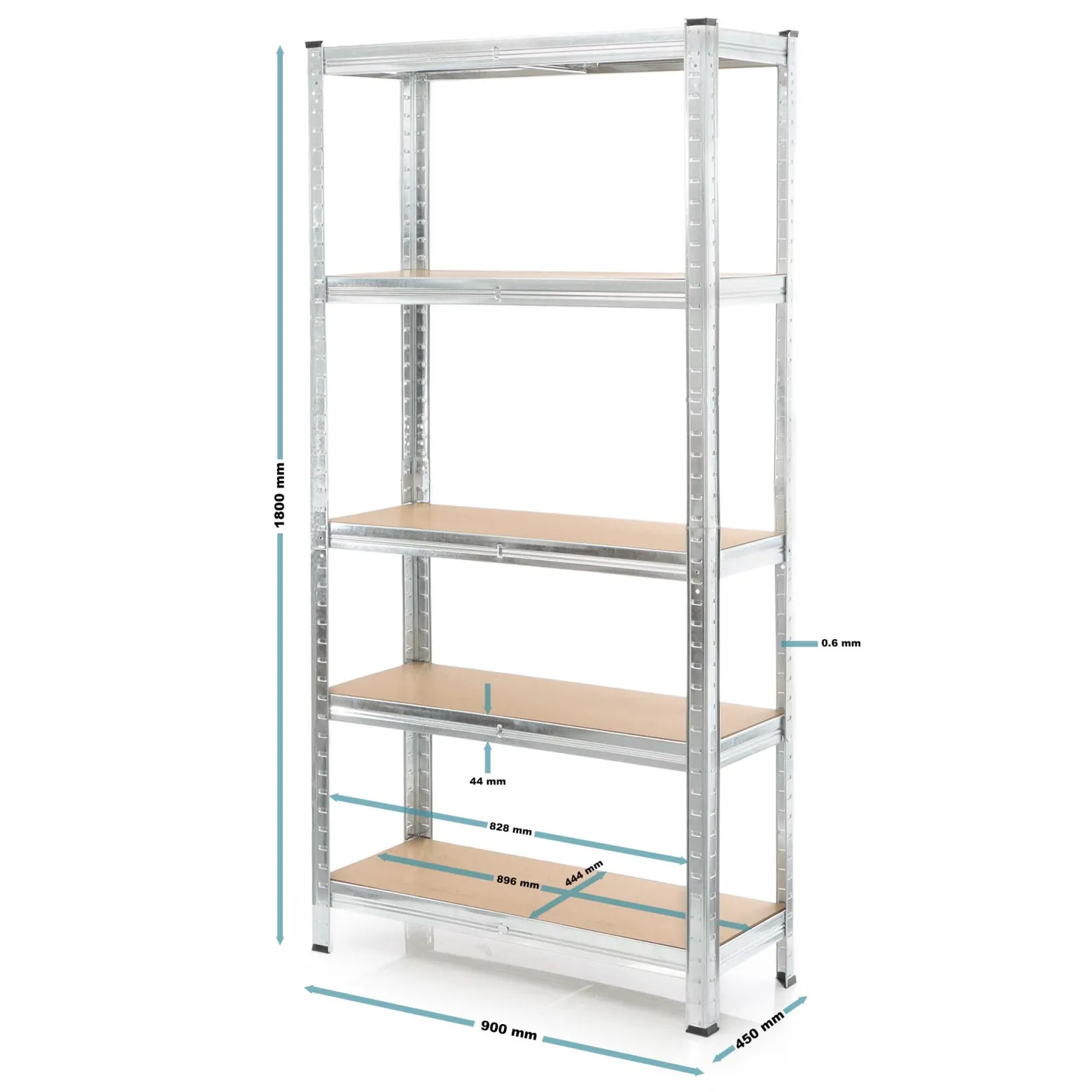 Wiltec Schwerlastregal 90x45x180cm, Gesamtlast 875kg, Steckregal verzinkt aus Stahl, Lastenregal mit 5 Ablagen, Werkstattregal