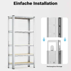 Wiltec Schwerlastregal 180x90x30cm, Gesamtlast 875kg, Steckregal verzinkt aus Stahl, Lastenregal mit 5 Ablagen, Werkstattregal