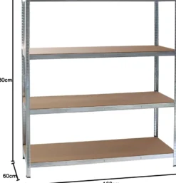 Wiltec Schwerlastregal 160x60x180cm, 175kg/Ablage, Steckregal verzinkt aus Stahl, Lastenregal mit 4 Ablagen, Werkstattregal