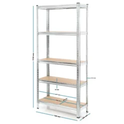 Wiltec Schwerlastregal 75x30x174cm, Gesamtlast 875kg, Steckregal verzinkt aus Stahl, Lastenregal mit 5 Ablagen, Werkstattregal