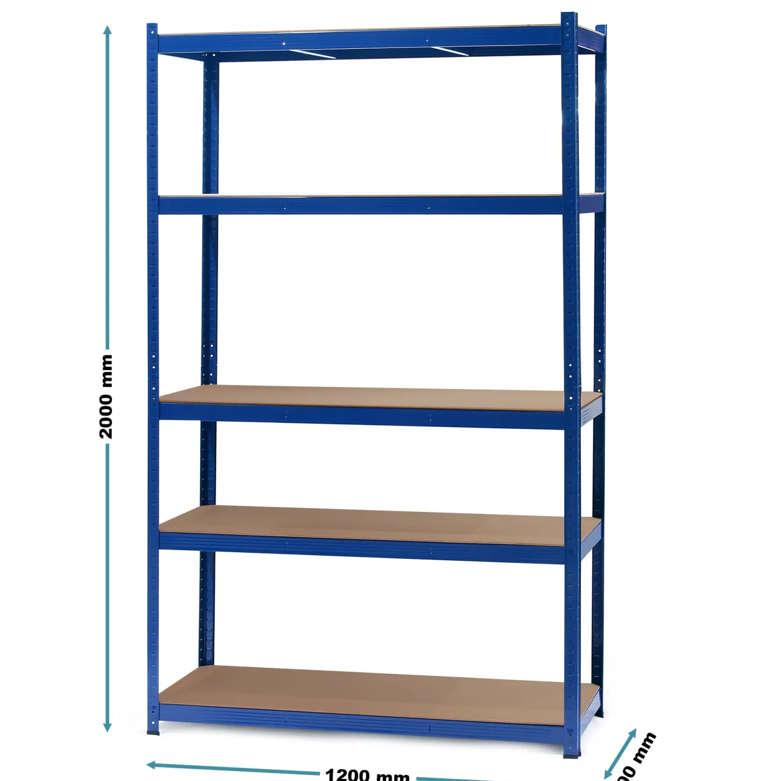 Wiltec Schwerlastregal 120x50x204cm, 200kg/Ebene, Steckregal blau, Lastenregal mit 5 Ablagen, Werkstattregal
