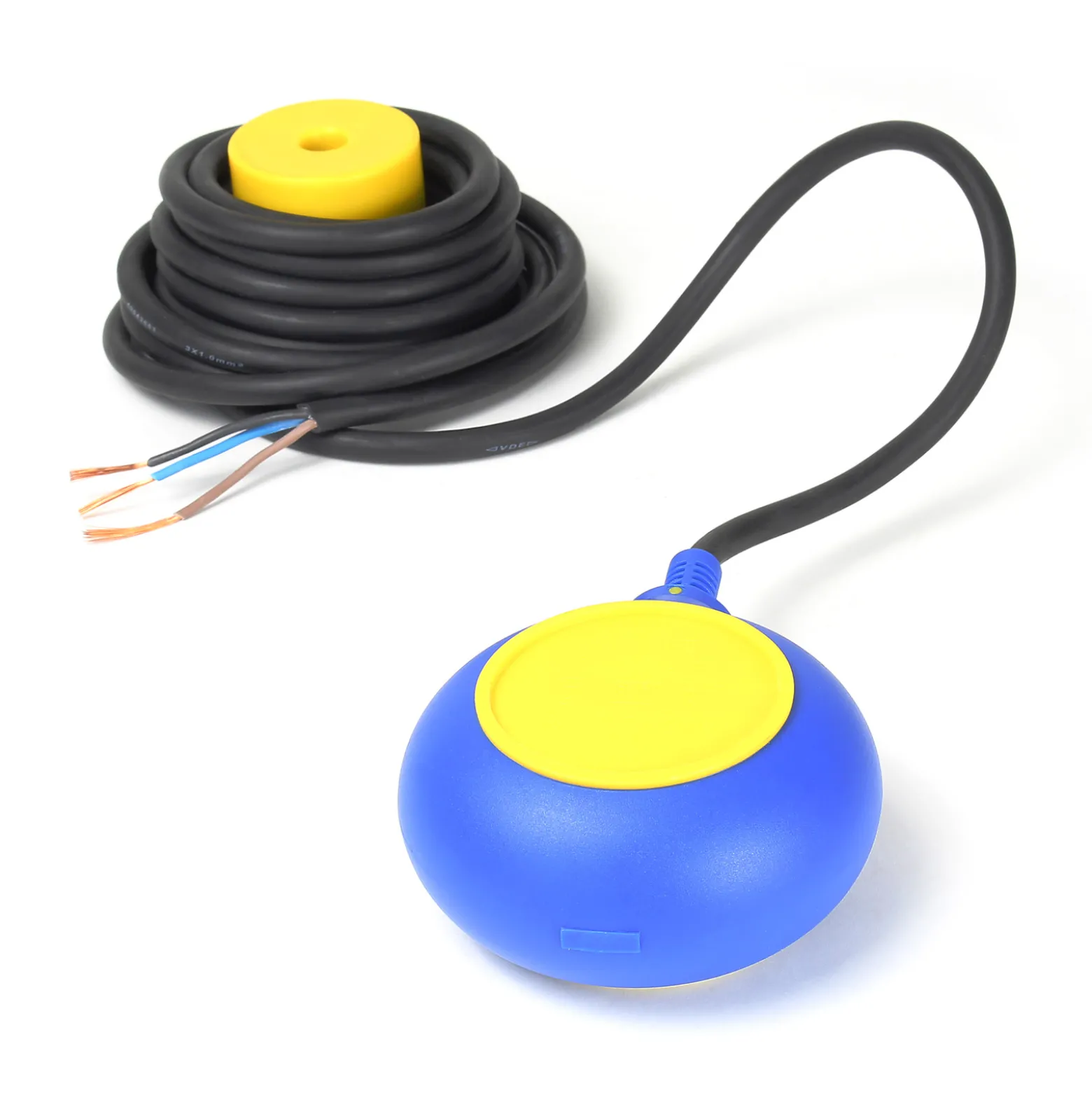 Wiltec Schwimmerschalter für Pumpen, 230VAC 16A Rund, Pegelschalter für Tauchpumpen, Wechsler mit 5 m Kabel