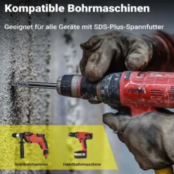Wiltec SDS Bohrer Set 3 teilig, 1000 mm Länge, 870 mm Bohrtiefe, Ø 12/16/24 mm, Hammerbohrer Durchbruchbohrer aus Stahl für Wände, Beton, Stein