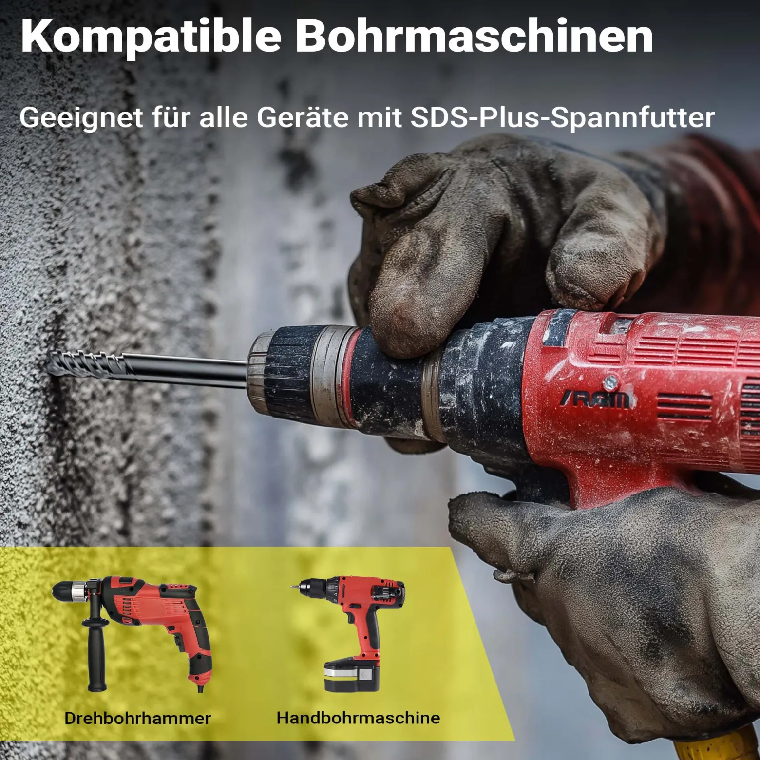 Wiltec SDS Bohrer Set 3 teilig, 1000 mm Länge, 870 mm Bohrtiefe, Ø 12/16/24 mm, Hammerbohrer Durchbruchbohrer aus Stahl für Wände, Beton, Stein