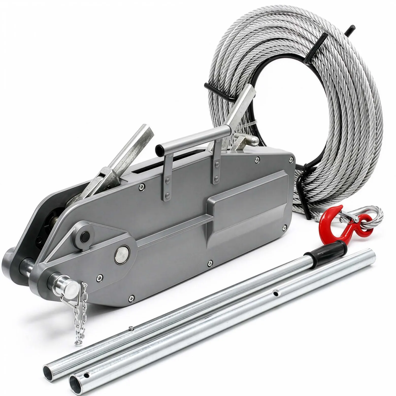 Wiltec Seilzug bis 3200 kg Seilwinde mit 20 m Seil, Handseilwinde mit Ø 16 mm Stahl-Seil, Forstseilwinde mit Abscherstift, Handseilzug mit Lasthaken