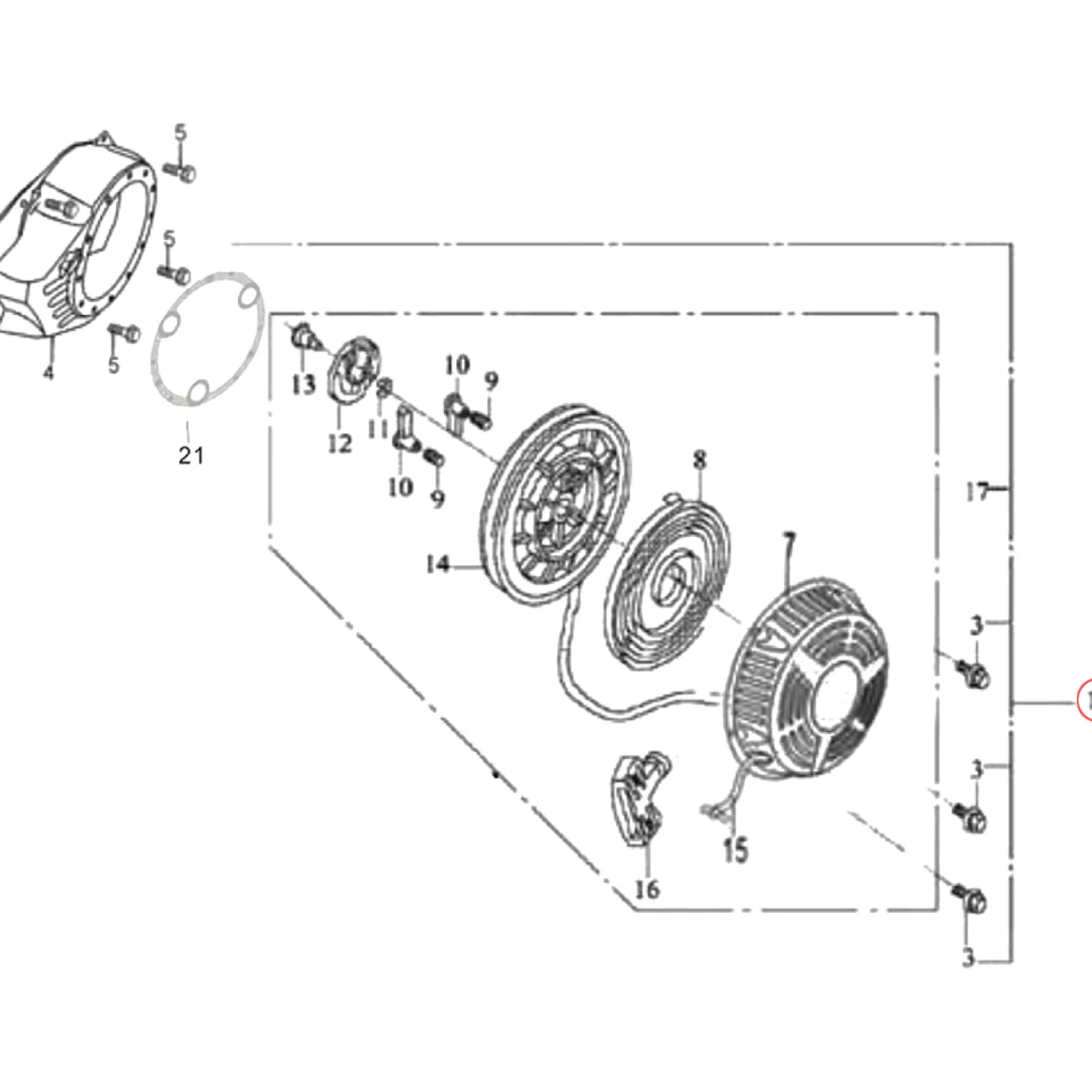 Wiltec Seilzugstarter für LIFAN 6,5 PS Motor – Benzinmotor Ersatzteil Seilzug Starter Handstarter – Einzylinder für Kleinmaschinen & Karts, 4-Takt Motor & OHV Ventilsteuerung