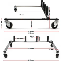 Wiltec Set Aufbewahrung für 4x Pkw Rangierhilfe und 4x Wagenheber, Rack Rollbar, Rangierheber hydraulisch je 680kg Tragkraft bis 30cm Reifenbreite