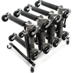 Wiltec Set Aufbewahrung für 4x Pkw Rangierhilfe und 4x Wagenheber, Rack Rollbar, Rangierheber hydraulisch je 680kg Tragkraft bis 30cm Reifenbreite