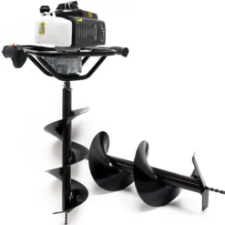 Wiltec Set Benzin Erdlochbohrer mit 250, 300 mm Bohrschnecke, 2,2 kW 3 PS 63,3ccm Pfahlbohrer Pflanzenbohrer