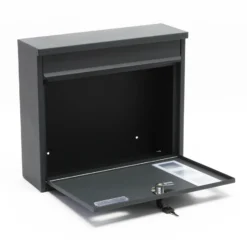 Wiltec Set Briefkasten V12 Anthrazit 360 x 115 x 320 mm mit Ständer, Wandbriefkasten mit Schloss, Sichtfenstern und Namensschild, Postkasten aus Stahl galvanisiert